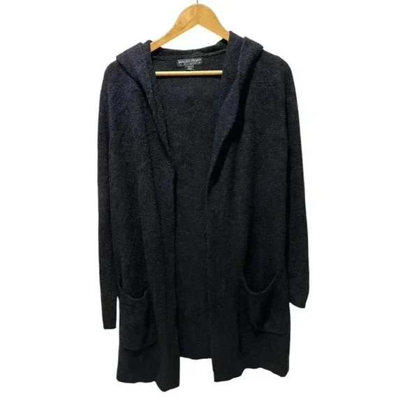 Barefoot Dreams CozyChic Lite Relaxed Hooded Cardigan XS/S Front Pockets Black - Picture 1 of 4